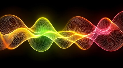 Poster - Vibrant Abstract Flowing Patterns with Colorful Waveforms on Black Background
