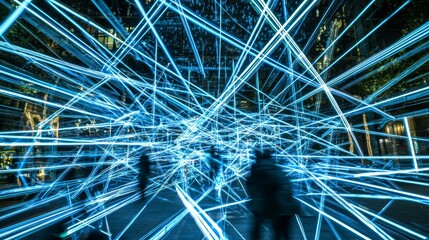 Fototapete - Abstract Data Visualization of Light Intersections in Urban Space