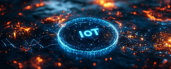 Poster - Futuristic glowing IoT network concept.