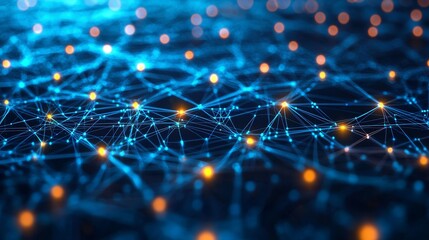 Poster - Abstract Digital Network of Nodes Connecting Through Vibrant Light Patterns