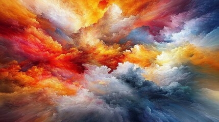 Poster - Vibrant Abstract Digital Interpretation of Colorful Cloud-like Forms