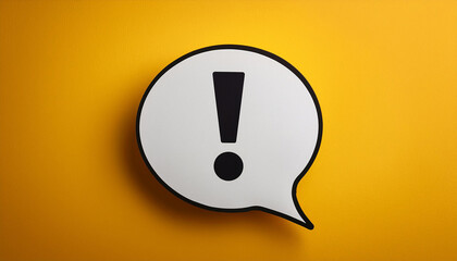 Leinwandbilder - White speech bubble with exclamation mark, yellow background. Important message. Modern design