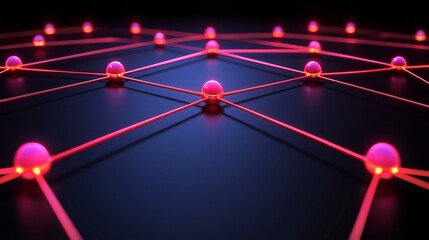 Poster - Bright Red Connections with Spheres in Abstract Data Visualization Theme