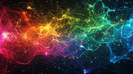 Poster - Vibrant Abstract Network Imagery with Colorful Merging Lines and Nodes