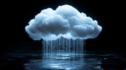 Poster - Conceptual Digital Cloud with Rainfall Over Calm Water Surface