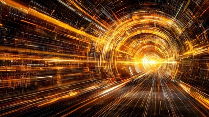Poster - Spiraling Digital Lines in Vibrant Colors Creating Abstract Motion Effect