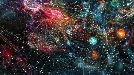 Poster - Abstract Digital Connections Woven into a Colorful Cosmic Landscape