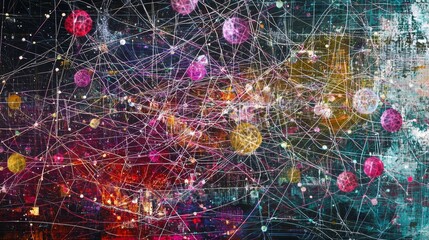 Poster - Digitized Connections Woven into an Abstract Network of Colorful Elements