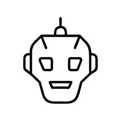 Poster - Line art illustration of robot head with smiling expression. Simple vector icon