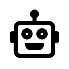 Poster - Line art illustration of robot head with smiling expression. Simple vector icon