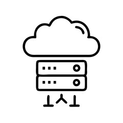 Poster - A black outline icon of a cloud above two servers with upward-pointing arrows. Use for cloud server hosting blogs, data center websites, and cloud computing concepts.