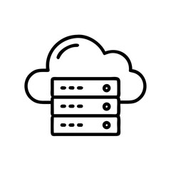 Poster - A black outline icon of a cloud above two servers with upward-pointing arrows. Use for cloud server hosting blogs, data center websites, and cloud computing concepts.