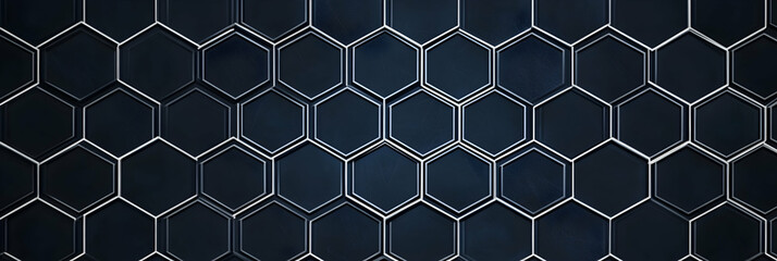 Poster - Dark blue background with white hexagon and line tech elements