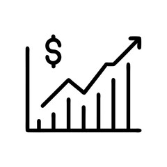 Wall Mural - Line graph trending upwards with a dollar sign. Represents financial growth, profit, investment, or positive market trends.