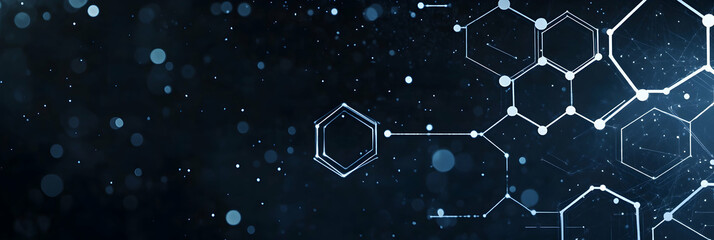 Poster - Dark blue background with white hexagon and line tech elements