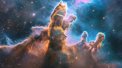Aufkleber - Breathtaking Cosmic Formations in a Vibrant Interstellar Nebula Showcasing the Majesty and Mystery of the Universe