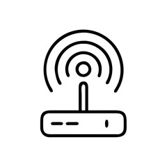 Poster - A simple, outlined Wi-Fi symbol in black on a white background. Represents wireless connectivity and network access.