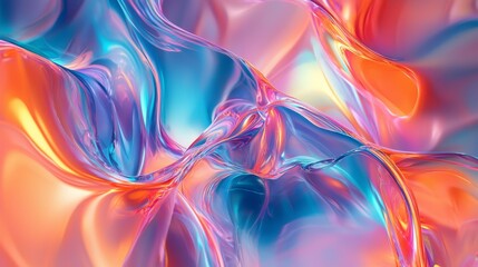 Poster - Vibrant Abstract Fluid Shapes with Reflective Surfaces and Soft Color Gradients
