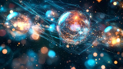 Poster - Digital Fluid Lines and Spheres Forming a Cybernetic Structure in Space