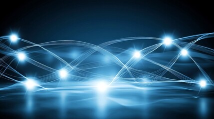 Poster - Flowing Blue Light Waves Creating a Seamless Connection in Digital Space