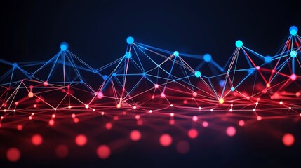 Poster - Geometric Lines Connecting in Cyberspace with Bright Colorful Lights