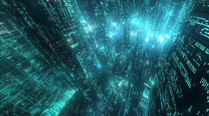 Poster - Glistening Digital Strands Narrating a Futuristic Story in Neon Glow