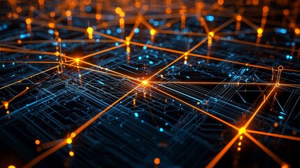 Poster - Interconnected Circuits with Glowing Lines and Illuminated Nodes