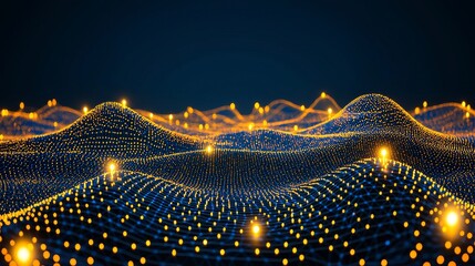 Poster - Interconnected Data Points Forming a 3D Abstract Landscape of Light