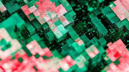 Poster - Abstract Interlaced Data Patterns in Green and Red Color Scheme