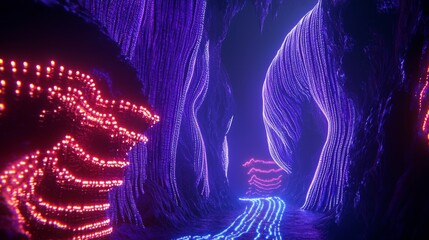 Poster - Colorful Neon Light Patterns in Interlaced Data Network Environment