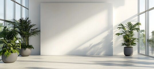 Poster -  A professional workspace with a large empty wall and clear area for text