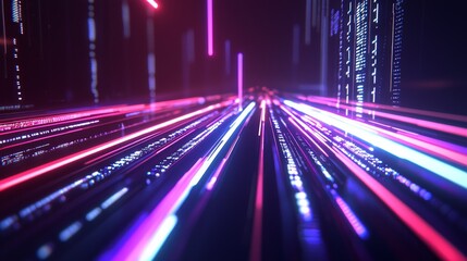 Poster - Abstract Layers of Digital Information Represented by Colorful Light Stripes