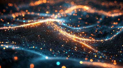 Poster - Luminous Digital Pathways Weaving Through Abstract Waves of Light