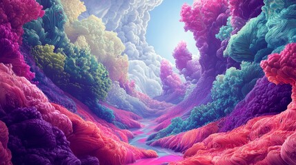 Poster - Vibrant Abstract Landscape with Lush Colors and Dreamlike Forms