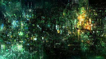 Poster - Abstract Digital Art Interpretation of Modern Communication in Vibrant Green