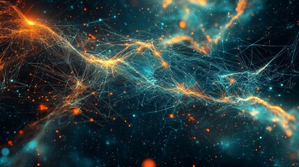 Poster - Pioneering Abstract Depiction of Intertwining Lines and Vibrant Particles