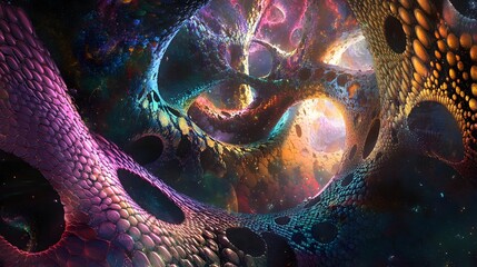 Poster - Captivating Cosmic Kaleidoscope   Vibrant Surreal Digital Art Exploring the Depths of the Imagination and Unveiling the Wonders of the Universe  An Immersive Mesmerizing