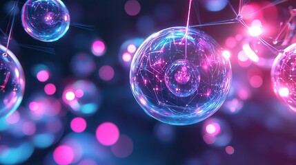 Poster - Colorful Pulsing Orbs Illustrating Heartbeat in a Cyber Futuristic Setting