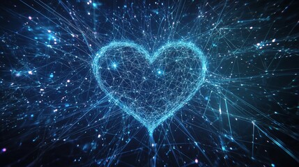 Poster - Radiating Lines and Nodes Creating a Heart Shape in Digital Space