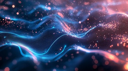 Poster - Serene Flowing Digital Waves in Ethereal Cyberspace Environment