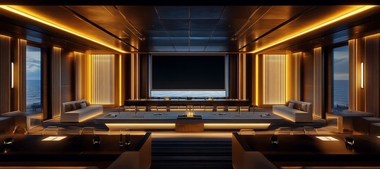Poster - A sleek conference room with a large screen and ample space for text