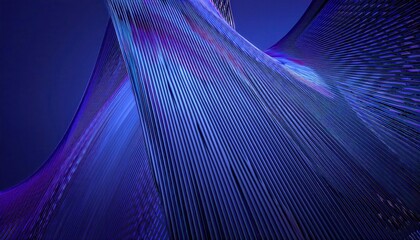Poster - abstract metallic wave with parallel blue lines in futuristic motion, dynamic fluid shape with glowing reflections for digital background and modern design

