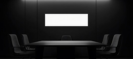 Poster - A sleek conference setup with empty screen space for text