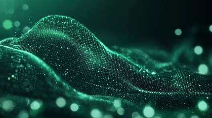 Poster - Stylized Digital Waves Radiating in a Soft Green Abstract Background
