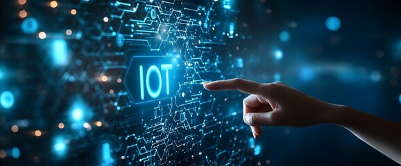 Aufkleber - hand pointing at iot digital interface.