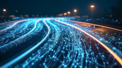 Poster - Surreal Light Trails Connecting Distant Points in an Urban Landscape
