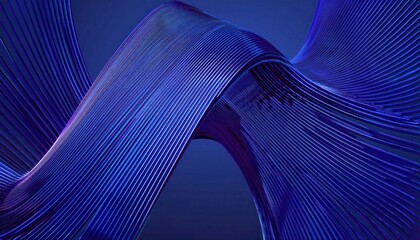 Poster - abstract metallic wave with parallel blue lines in futuristic motion, dynamic fluid shape with glowing reflections for digital background and modern design

