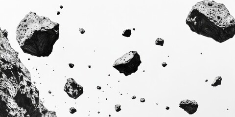 Wall Mural - Space Rocks Falling, White Background, Asteroid Field, Design Element