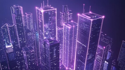 Poster - Abstract Urban Digital Communication Concept with Neon City Skyline