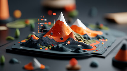 Poster - Dynamic topographic map of earthquake zones visual representation of geological activity 3d model studio environment aerial view scientific analysis